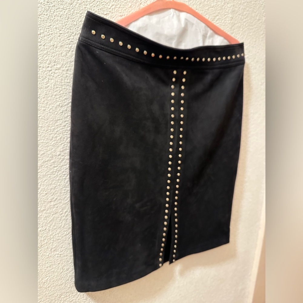 Catherine Malandrino Skirt Black Faux Leather With Gold Studs NWT Size 8